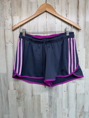 Adidas Women’s Medium Athletic Shorts Navy Pink Purple Stripes Running Workout